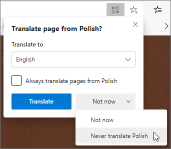 Edge translation popup